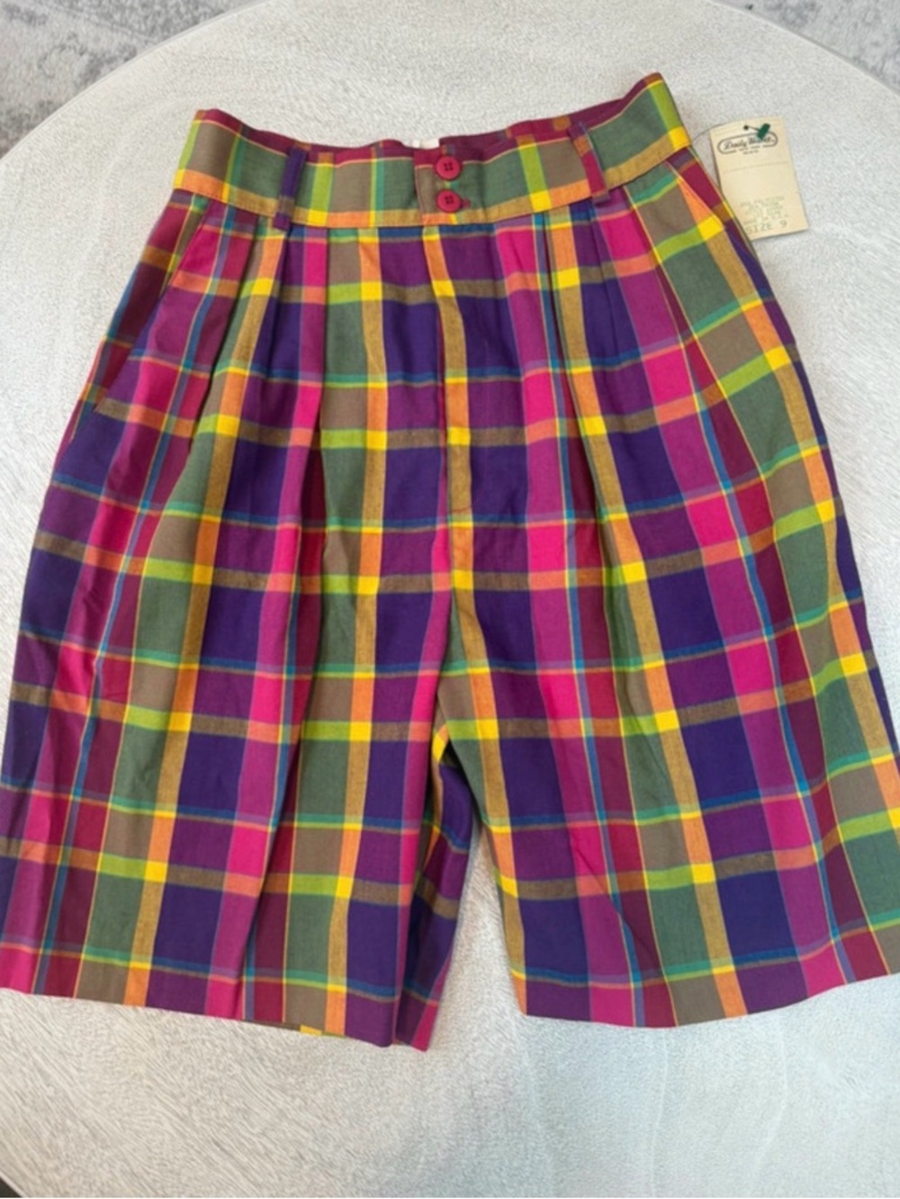vintage 80s Vibrant plaid shorts Multicolor Plaid High-Waist Shorts Deadstock